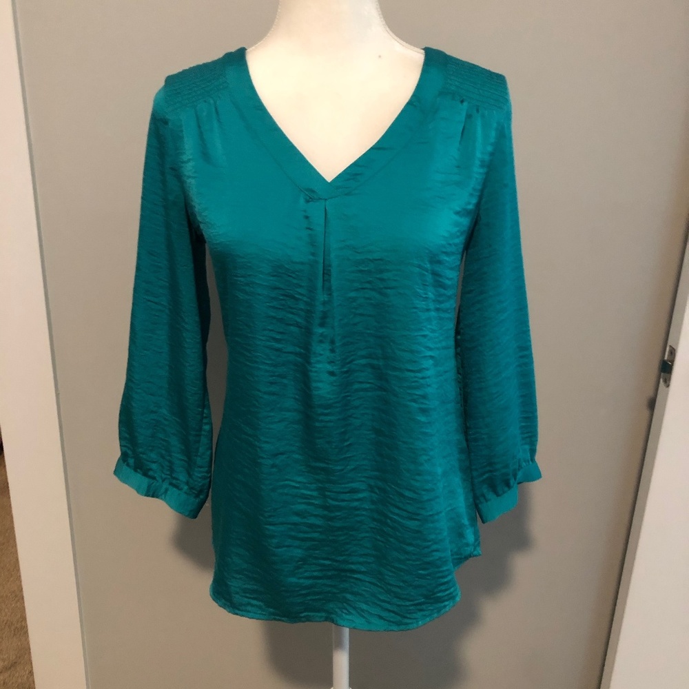 Silky Teal V-Neck Blouse